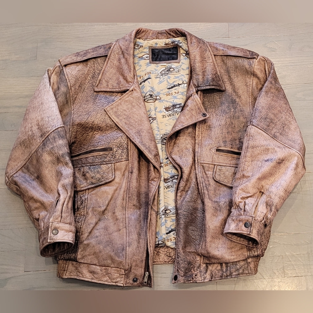 Sanzzini Leather Aviator Bomber Jacket, Size XL